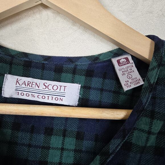 VTG Black Watch Tartan Plaid 100% Cotton Corduroy Jacket sz L Blue Green Preppy - Picture 9 of 13
